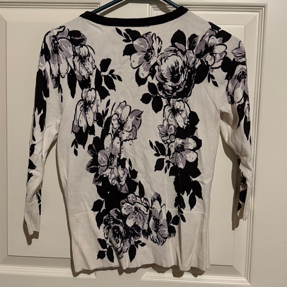 White House Black Market Holiday Floral Cardigan View 6